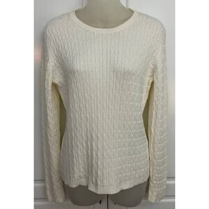 NWT David Brooks Women's Classic Cream Lightweight Cable Knit Sweater Size M